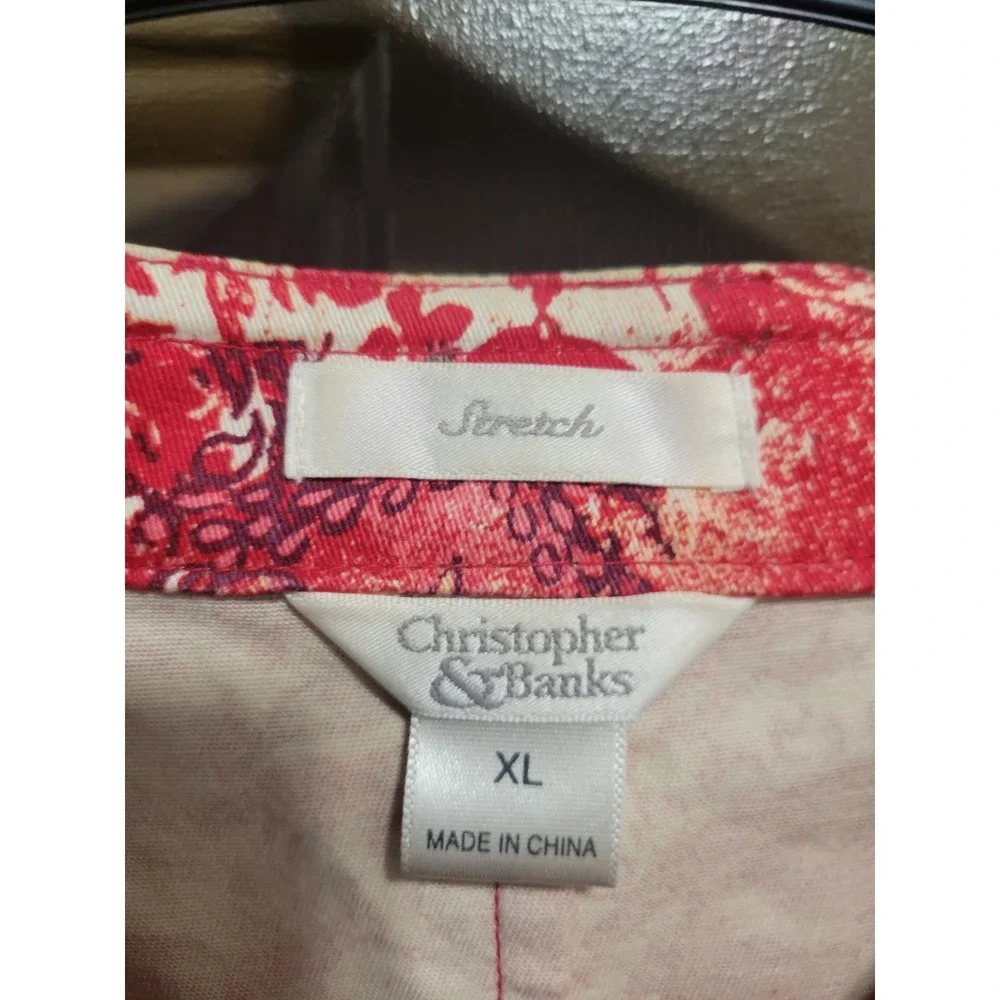 Christopher & Banks Women XL Artisan Boho Print Jacket Button Front Stretch Y2K